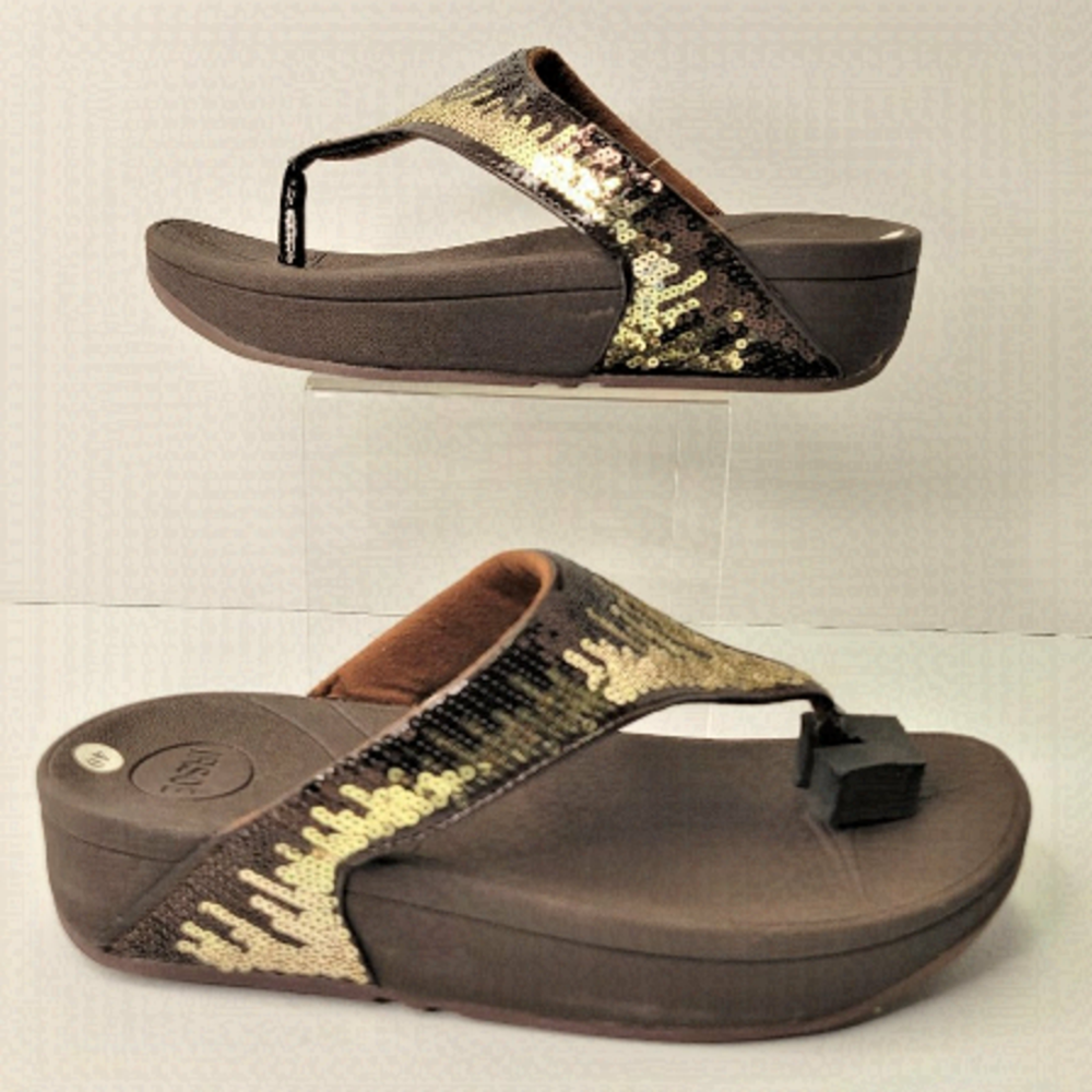 Size 7 Womens Sandals Summer Wedge Sequin Slippers Flip Flops